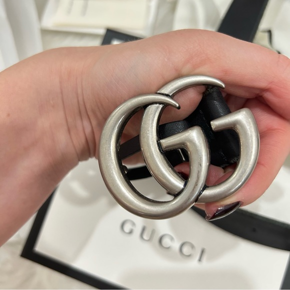 GUCCI Marmont Black/Silver Logo Belt 75 - Picture 10 of 12